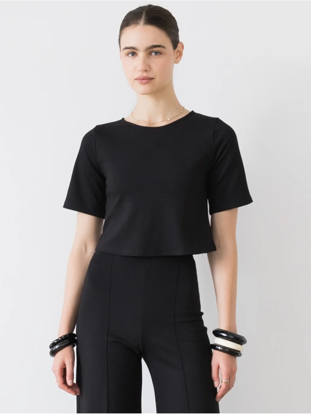 Ripley Rader Black Ponte Classic Black Cropped Crewneck Top - Women
